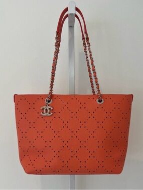 CHANEL LASER CUT CORAL TOTE WITH DETACHABLE WALLET